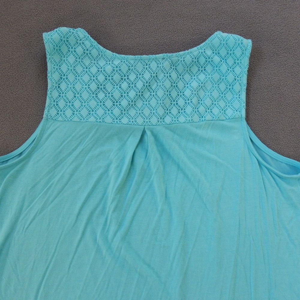By & By Womens Shirt Medium Blue Tie Front Sleeveless Lace Flowy Spring Bright - Picture 8 of 8